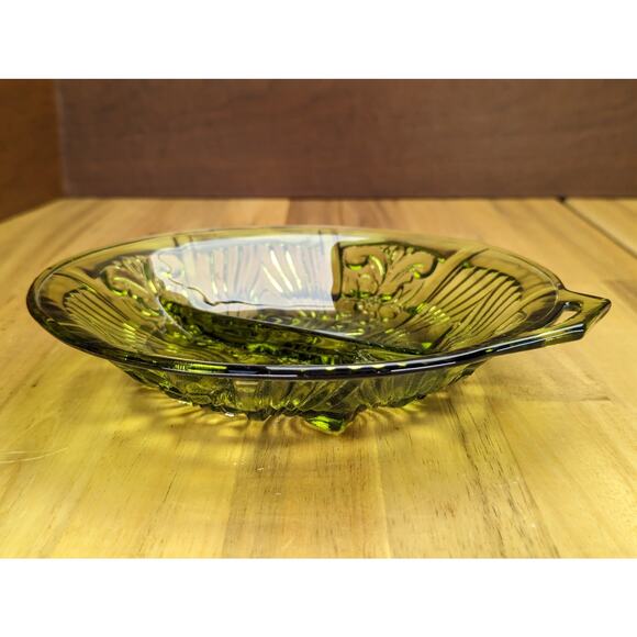 Vintage Divided Indiana Glass Side Condiment Vegetable Dish Plate Green Retro - Picture 16 of 16